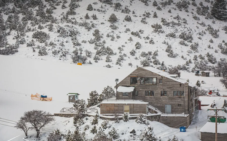 The ski centre building in deep snow