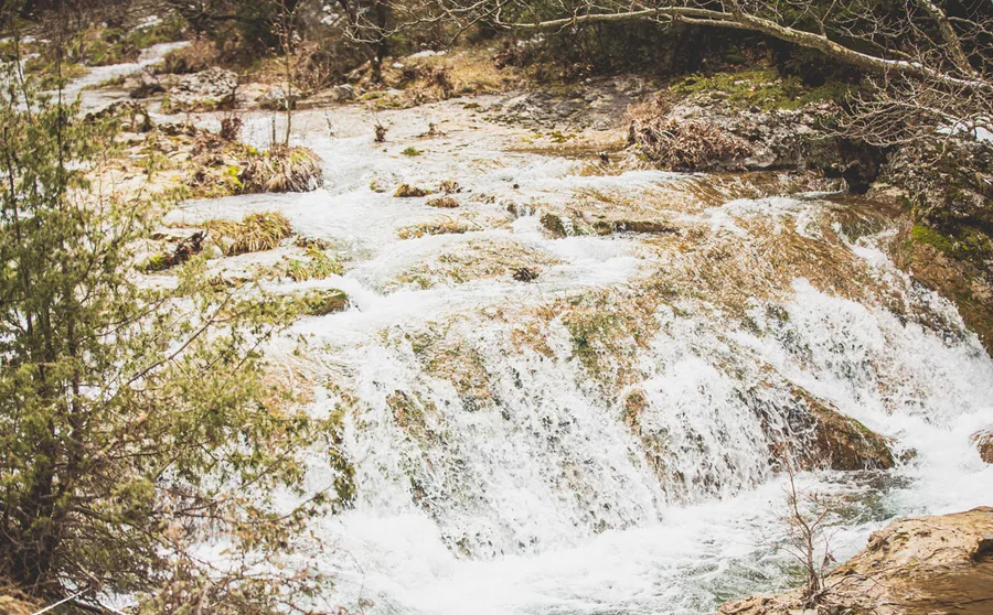 A wide, stepped cascade