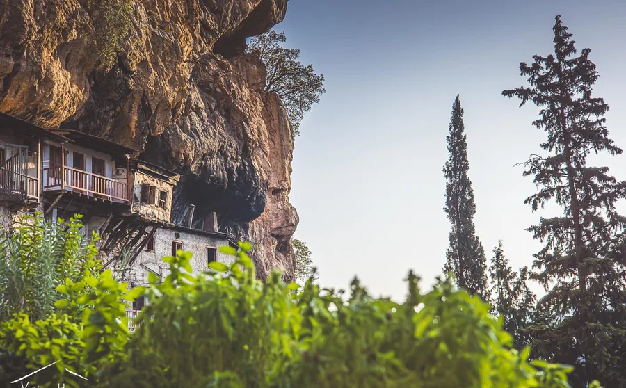 The monastery under its rock overhang