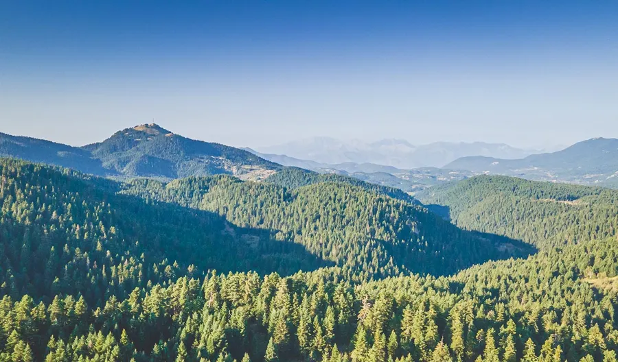 A ridge line receding into haze