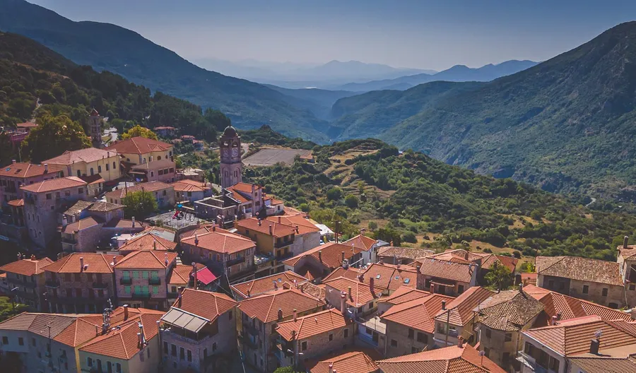 The red roofs of Stemnitsa and the valley beyond, from above